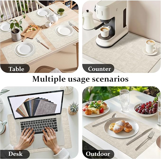 FROMHEART Faux Leather PU Placemats Set of 8 (Beige,11.8" x 17") | Waterproof,Heat/Oil Stain-Resistant Table Mat–Reversible,Non-Slip,Easy to Clean Place Mats for Kitchen,Dining,Indoor/Outdoor - Image 6