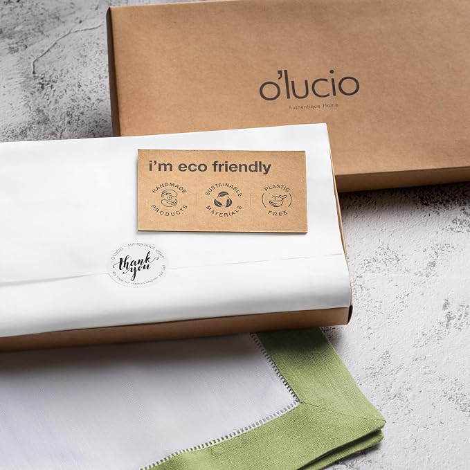 Linen Napkins 20 x 20 inch - 100% Pure Linen White and Olive Green Dinner Napkins Set of 4 - Hemstitch Napkins Cloth Washable for Fall and Thanksgiving Decor - Image 5