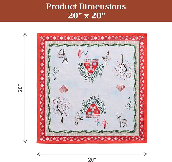 Maison d' Hermine Cloth Napkins Set of 4 Reusable 100% Cotton (20" x 20") | Everyday Square Napkins Cloth Washable Dinner Wedding Restaurant Hotel Kitchen Thanksgiving Christmas - Rural Christmas - Image 7