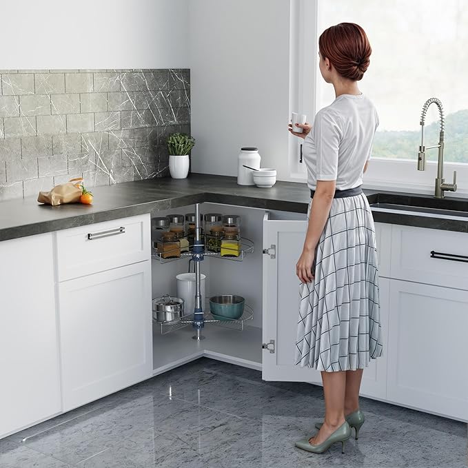 Dowell Base Cabinet Kidney Shape Dia.24 270° Lazy Susan, 2 Shelves, Kitchen Base Corner Cabinet Organizer (Chrome 4001 270 24) - Image 2