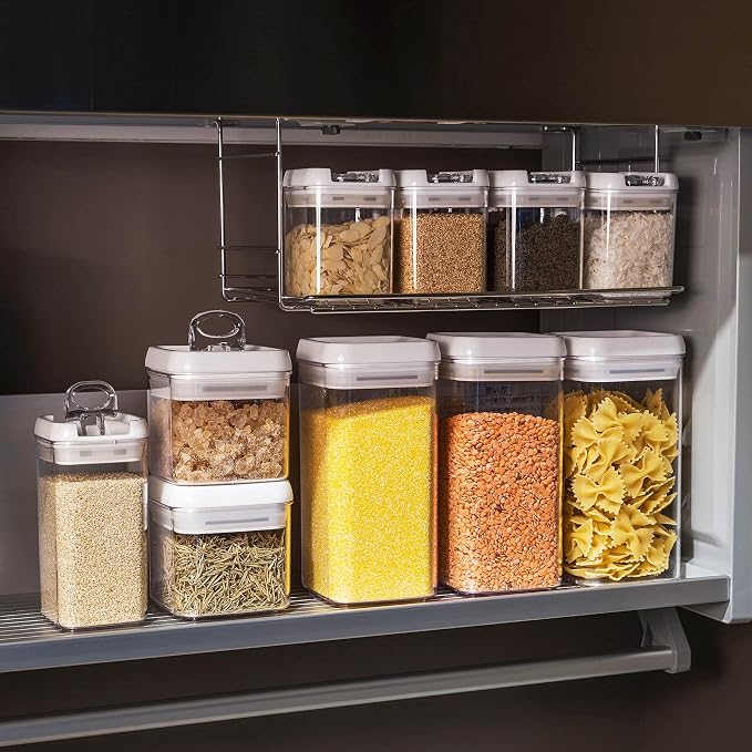 Felli Flip Tite Food Storage Container with Lid Airtight 4" Ring Seal Flip Top, Stackable Acrylic Canister Jar for Pantry Kitchen Counter, Snack Coffee Bean Granola Pet Treats Cracker Holder (1.2 L) - Image 6