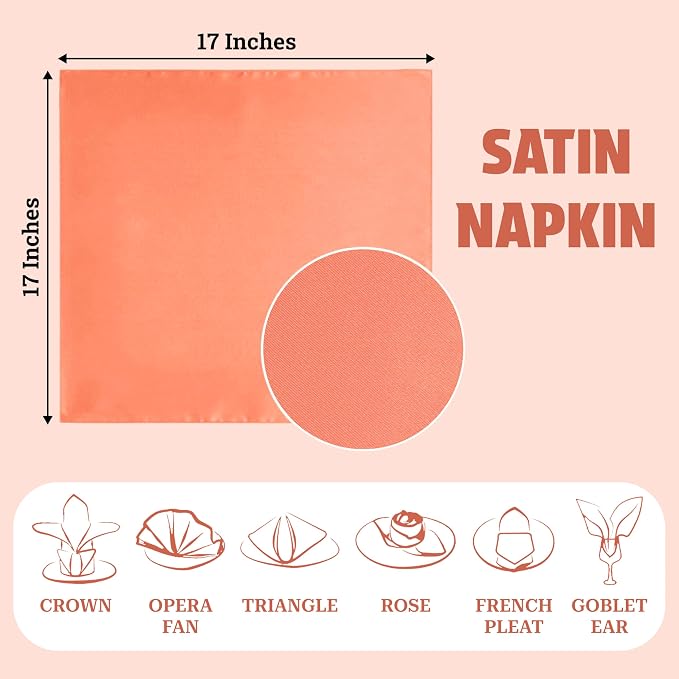 MDS® Pack of 50 Satin Napkins 12 x 12 Inch, Soft Silky Reusable Cloth Dinner Table Napkins for Wedding Décor, Reception, Birthday, Parties, Banquets, Catering, Restaurants & Hotel - Peach - Image 4