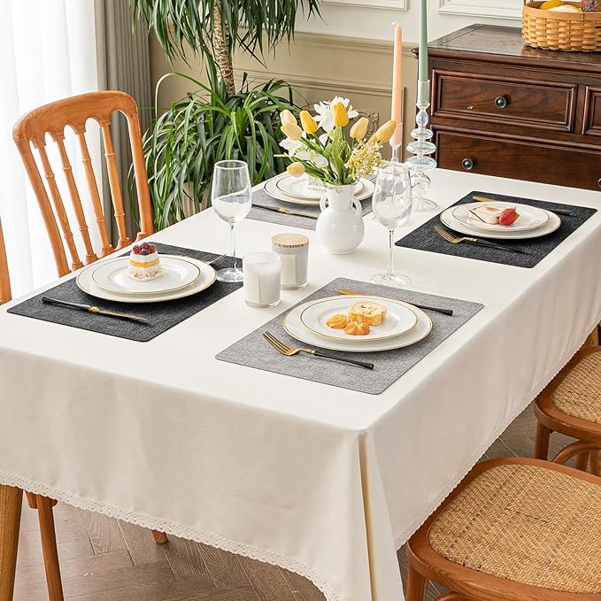 Romanstile Vinyl Placemats Set of 4, Reversible Faux Leather Heat Resistant Wipeable Table Mats, Waterproof Washable Non-Slip Table Placemats for Dining/Kitchen/Outdoor (Grey Light Grey, 12" x 17") - Image 2