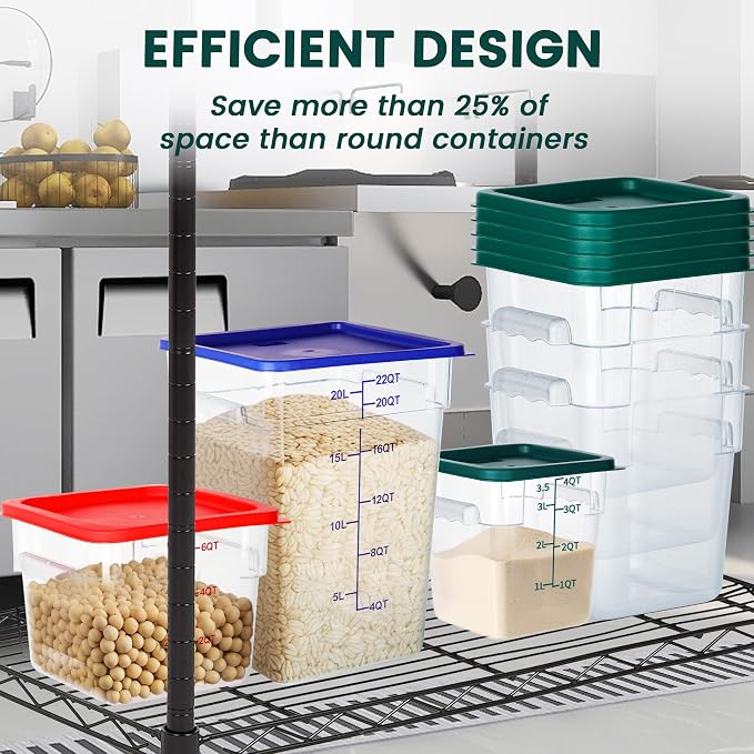 BIEAMA 4 Pack 4 Qt Square Food Storage Containers with Lids, NSF, Clear | Commercial polycarbonate containers with scale markings and handles; stackable for prep, brining, fermentation & bulk storage - Image 6