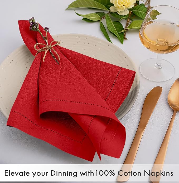 Ruvanti Cloth Napkins Set of 12, 100% Cotton High GSM 18x18 Inches, Hem Stitched Corners, Soft, Washable, Durable & Absorbent, Perfect for Parties, Christmas, Thanksgiving Dinners – Flame Scarlet - Image 2