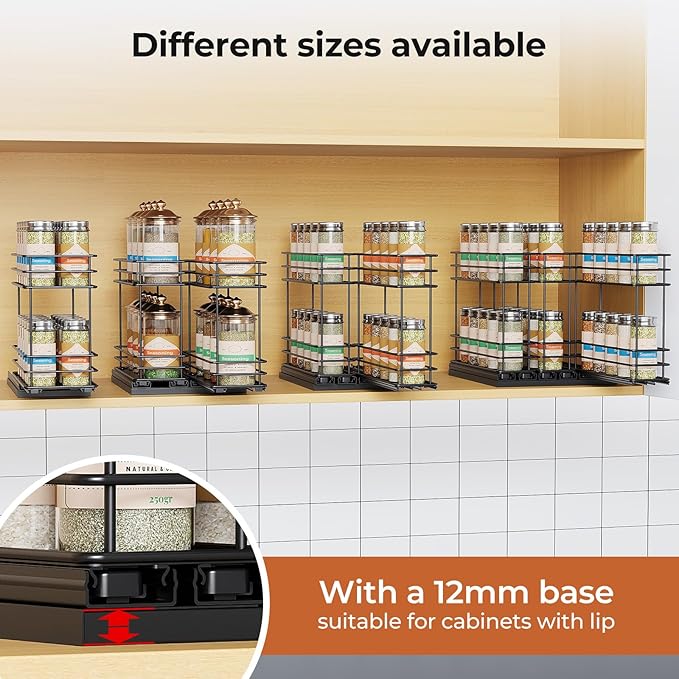 Mystozer Pull Out Spice Rack Organizer for Cabinet, Slide Out Spice Racks, Easy to Install Spice Cabinet Organizers, 7.4" Wx10.43 Dx8.26 H, 3 Drawers 2 Tiers(Black) - Image 4