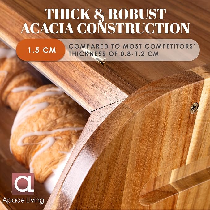 Arise Acacia Wooden Bread Box for Kitchen Countertop, Extra Large 2-Shelf | Bread Storage Container with Clear Windows & Air Vents, Bread Bin & Keeper, Keeps Bagels, Rolls & Buns Fresh, Self Assembly - Image 7