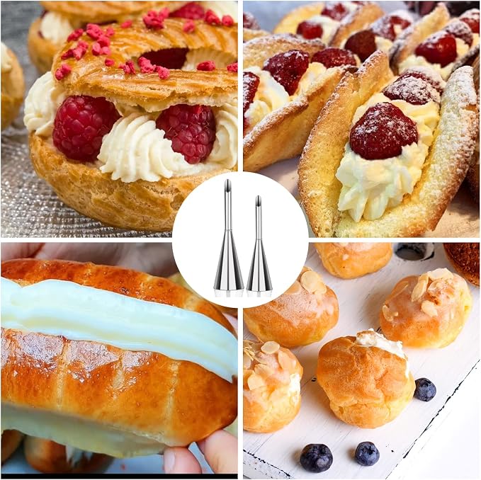2 Pieces Stainless Steel Nozzles, Reverse Injector, Pastry Baker Nozzle Sleeve, Cream Pipe Decoration Tools for Filling Donuts, Cupcakes with Cleaning Brush - Image 7