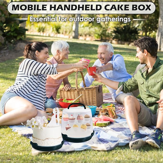 Cake Carrier Round Cake Stand Plus Height Cake Container with Cupcakes Pad, Handle, Lid Reusable Package Box for Transporting Desserts,Pie,Toast,Fruit (10" Black) - Image 5