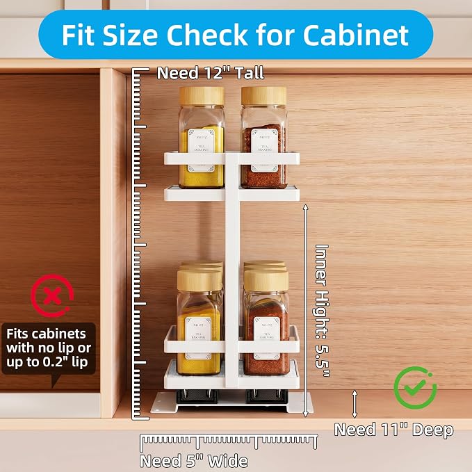 Pull Out Spice Rack 4Pcs Metal & Wood Seasoning Organizer White | No-Drill Install | Full-Extension Silent Glide | Each Tier Holds 10–12 Standard Spice Bottles | Rustproof, Wipe-Clean Surface - Image 3
