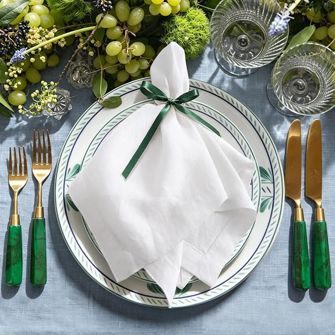 100% Linen Dinner Napkins 15x15 Inch,Soft and Breathable French Flax Cloth Napkins,Stone Washed Set of 4(White) - Image 2