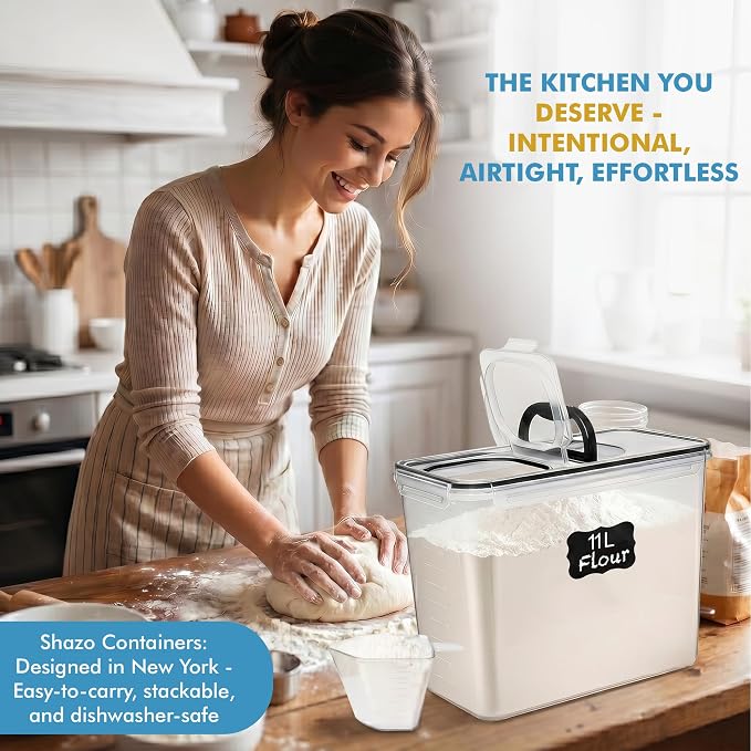 Shazo 2 PC (11L | 372 oz) Flour Sugar Storage Containers with Spout Lid & Easy Carry Handle - BPA Free Extra Large Airtight Food Storage Containers with Lids - Rice Canisters Sets for Kitchen & Pantry - Image 7