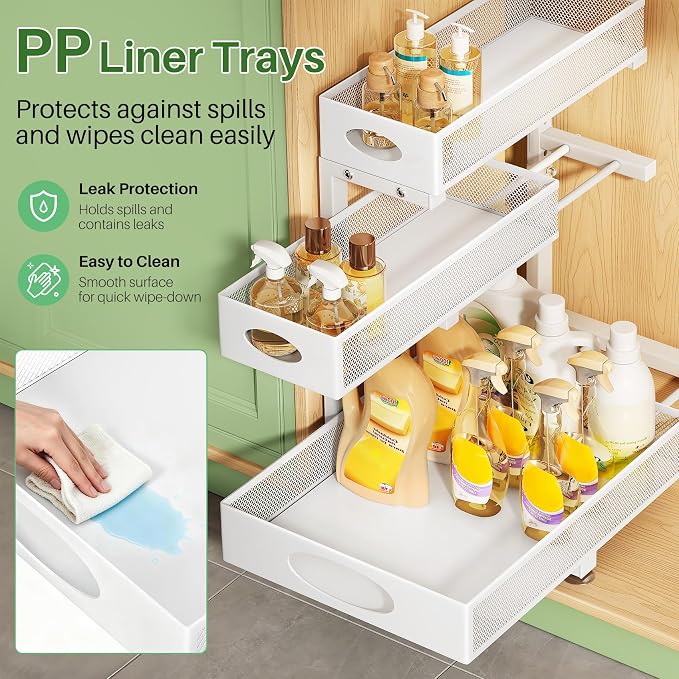 Kitstorack Under Sink Organizer 3-Tier Slide Out Drawer for Bathroom 1-Pack | Height Adjustable, Metal Mesh Storage Rack, Pull out Cabinet Organizer Shelf for Kitchen Pantry Home Laundry Organization - Image 7