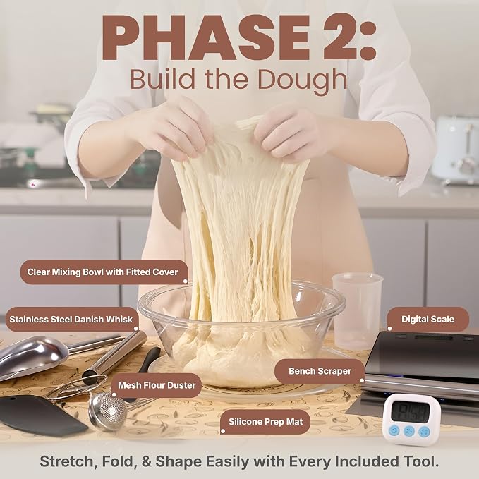 Super All-Inclusive  Sourdough Starter Kit with Pot - Sourdough Bread Baking Supplies, Scale, Oval & Round Baking Slings, 4 proofing Baskets, Bowl, Timer, Beginner Guide Recipes - Image 4