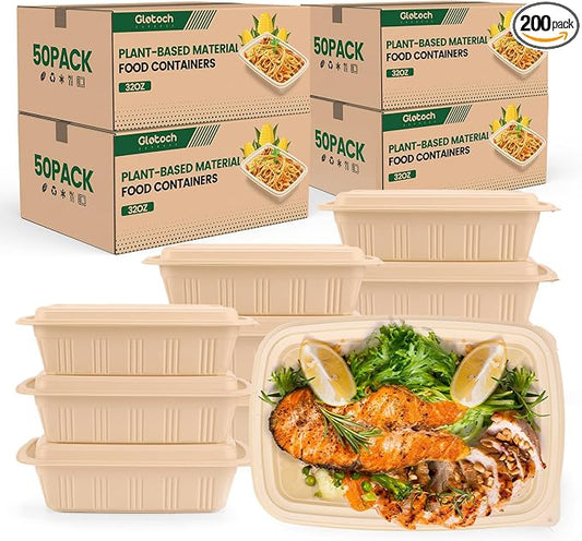 Glotoch Express 32 oz-200 Pack Meal Prep Containers with Lids,Resuable Cornstarch Material Salad Containers, Plant-based Lunch Boxes, Plastic Take Out Bowls for Restaurant by GlotochExpress