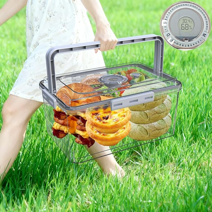 Bread Box With Digital Hygrometer, Portable Bread Boxes with Lid and Handle,New Upgrade Time Recording Bread Storage Container for Homemade Breads,Toast, Bagel, Donut and Cookies,Gifts for Mom Dad - Image 2
