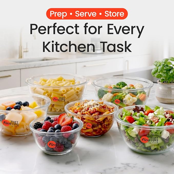 14pcs Set Salad Bowls (7 Airtight & 7 Lids) | Clear Salad Mixing Bowl for Cooking, Baking, Prepping | BPA Free, Dishwasher, Microwave & Freezer Safe Food Containers for Kitchen - Clear - Image 4