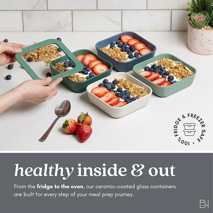 Glass Food Storage Container with Lid, 2.5-Cup Small Square | Microwave-Safe Airtight Lid, Oven-Safe Ceramic-Coated Glass | Zero Plastic, No PFAS/PFOA/BPA, Reusable [Crema] - Image 4