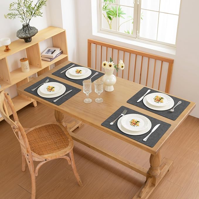 FROMHEART Faux Leather PU Placemats Set of 8 (Dark Grey,11.8" x 17") | Waterproof,Heat/Oil Stain-Resistant Table Mat–Reversible,Non-Slip,Easy to Clean Place Mats for Kitchen,Dining,Indoor/Outdoor - Image 2