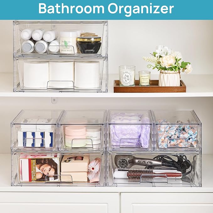 Vtopmart Clear Stackable Storage Drawers Set of 6, Easily Assemble Acrylic Bathroom Undersink Organizers,Plastic Storage Bins for Closet,Cabinet,Pantry,Medicine Organization - Image 5