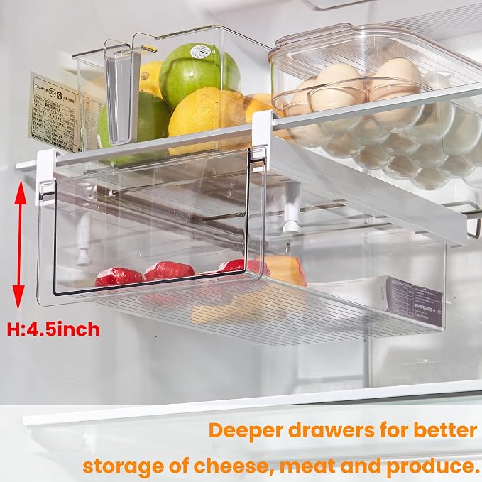 Deeper Refrigerator Drawers, Adjustable Refrigerator Shelf 14-19.5 Inches Large Fridge Drawer Organizer Pull Out, Deli Meat Container for Produce, Cheese, Bacon-XL - Image 3