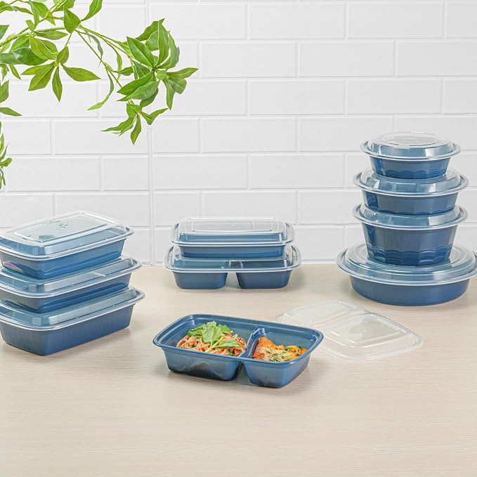 Restaurantware-Asporto 26 Ounce Compartment Take Out Boxes, 100 Microwavable Meal Prep Containers - 2 Compartments, With Clear Plastic Lids, Midnight Blue Plastic Food Containers, Do Not Contain BPA - Image 8