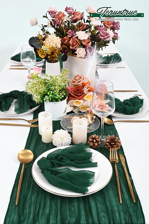 100 Pieces Cloth Napkins Emerald Green Dinner Cheesecloth Napkins for Wedding,Wrinkled Cloth Napkins Bulk for Home Party Rustic Table Decoration, 17 x 17 Inch - Image 6