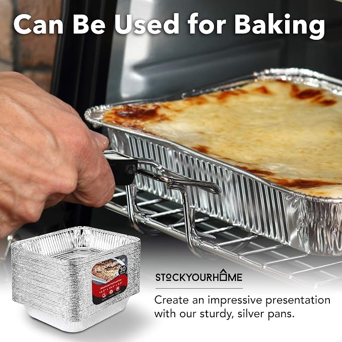 Stock Your Home Aluminum Pans 9x13 Disposable Foil Pans (30 Pack) - Half Size Steam Table Deep Trays - Tin Foil Pans Great for Cooking, Heating, Storing, Prepping Food - Image 6