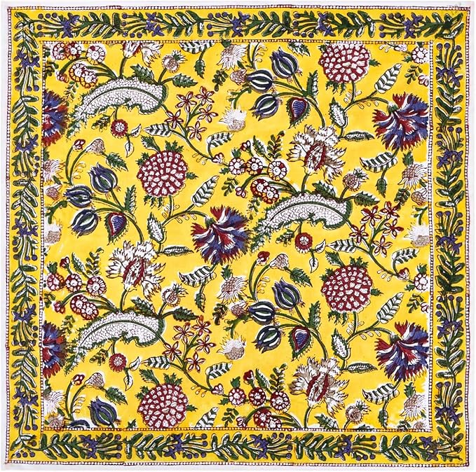 14x14 Inches Cotton Napkins Set of 4, Yellow Red, Washable Hand Block Printed Reusable Cloth Napkins for Dinning, Party, Wedding, Home Decor Autumn - Image 2