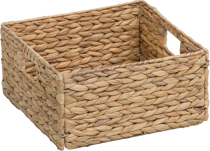 Large Square Woven Hyacinth Wicker Pantry Storage Baskets, Set of 4 | 12"x12"x6", Natural, Iron Wire Frame - Image 5