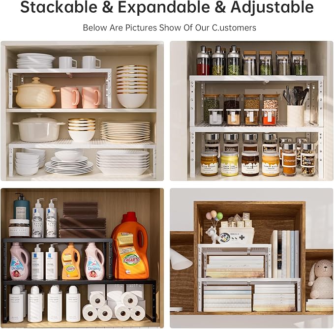 Cabinet Shelf,Expandable Adjustable Stackable Kitchen Organizer,for cabinets, Kitchens, countertops, bathrooms Shelf Organizer(3Packs/White,Medium) - Image 9