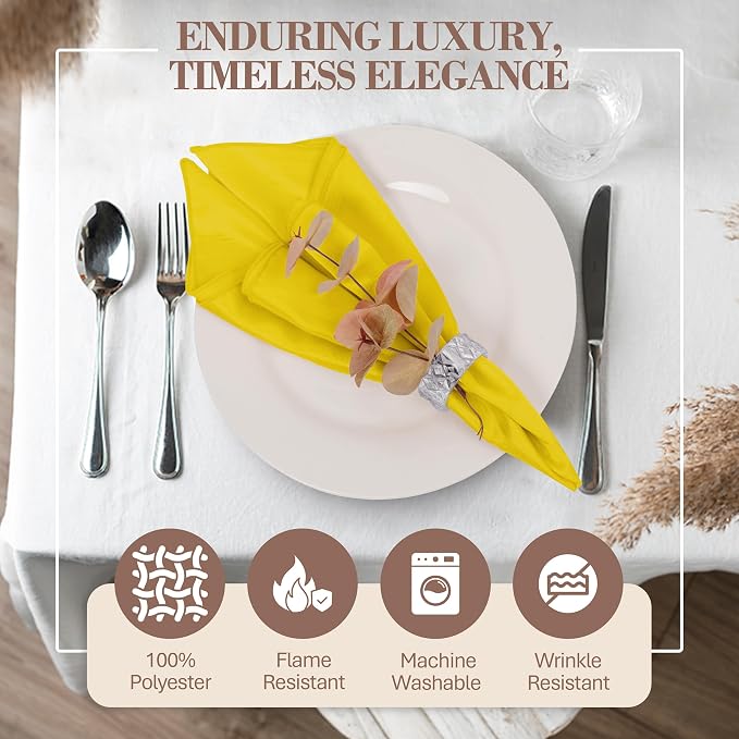 17 x 17-Inch Shantung Satin Cloth Napkins, Lemon Set of 24 - Image 2
