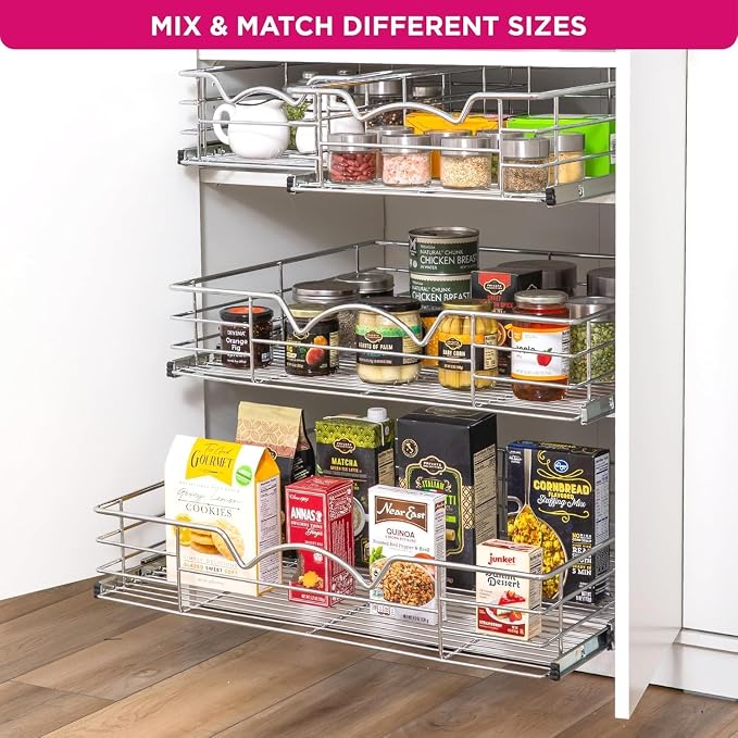 HOLDN’ STORAGE Pull Out Cabinet Organizer, Pantry Drawer, 20"W x 21"D x 5"H | Heavy-Duty Full-Extension, Roll Out Shelf for Pots, Pans & Under Sink Storage, Chrome, Require a 21.25"W Cabinet Opening - Image 7