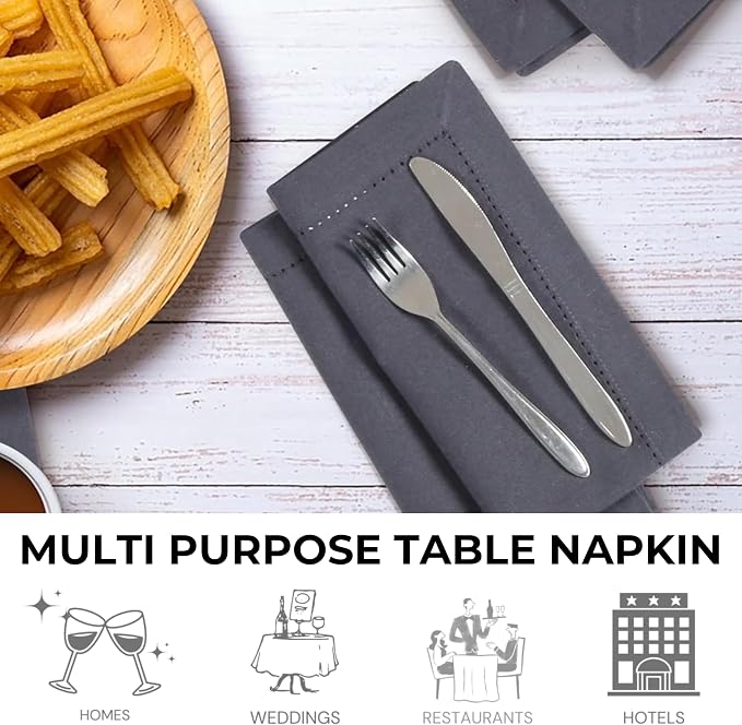 Bedding Craft Cotton Cloth Dinner Napkins Set of 12 – 18x18 Steel Grey with Hemstitched Mitered Corners – Machine Washable Reusable Napkins for Thanksgiving & Christmas - Image 6