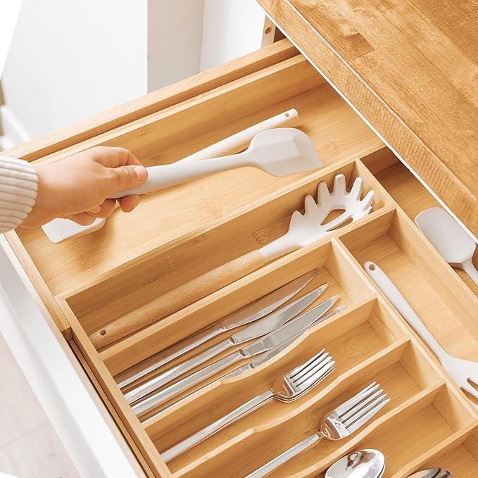 Silverware & Utensil Drawer Organizer, 14-25 in, Bamboo | Cutlery, flatware, food-safe contract grade, kitchen drawer fit - Image 6