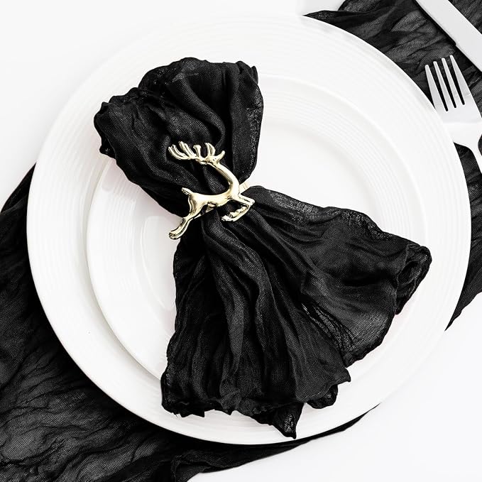 60 Pack Black Cheesecloth Napkins Washable 21x21 Inches Black Cloth Napkins Set of 60 Dinner Table Napkins for Wedding Rustic Boho Cotton Gauze Summer Bridal Baby Shower Party Table Decor - Image 5