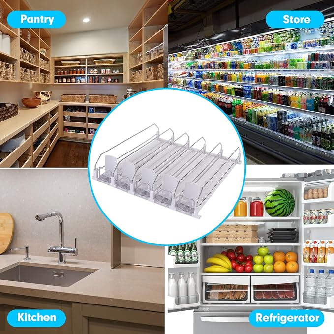 Drink Dispenser for Refrigerator, Self-Pushing Soda Can Organizer for Fridge, 5 Rows already Assembled, Automatic Can Dispenser with Spring Loaded for Refrigerator Holds 25 cans, White - Image 5