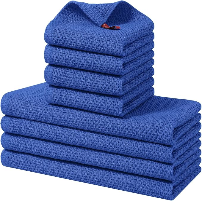 Homaxy 8 Pack 100% Cotton Kitchen Towels and Dishcloths Set, Blueberry | 12 x 12 Inches and 13 x 28 Inches Kitchen Towels Set, Ultra Soft Absorbent Dish Cloths for Washing Dishes by Homaxy