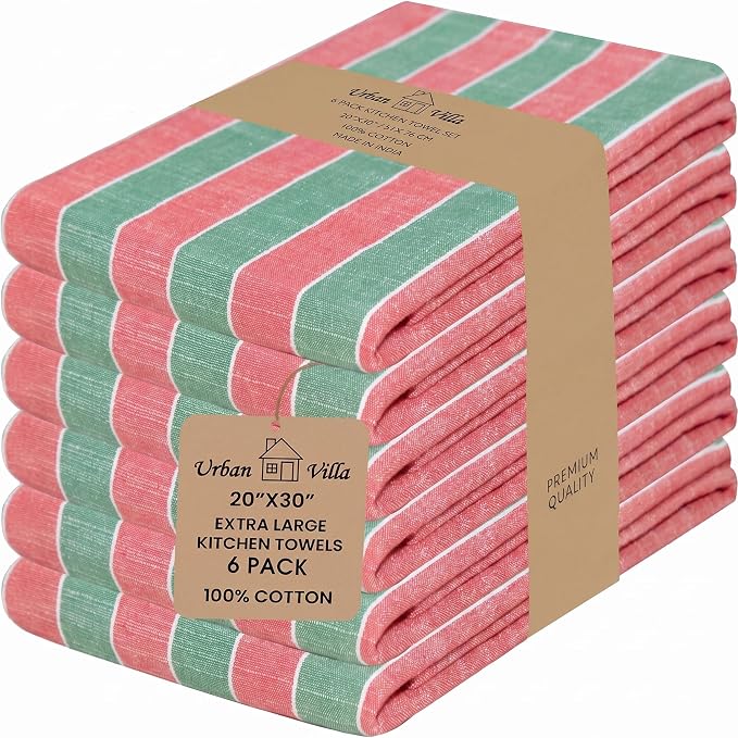 Urban Villa Kitchen Towel Cotton Dish Towels 20”x30” (Set of 6) Christmas by CottonTrends