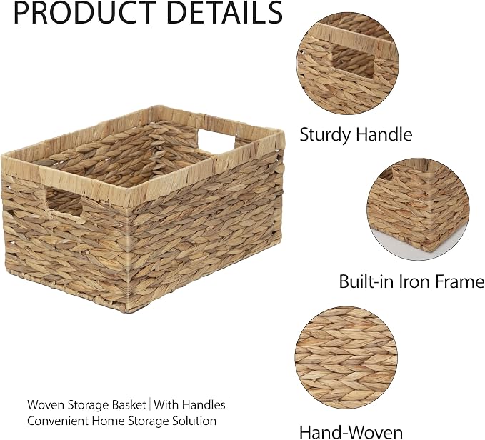 Storage Container, Natural Water Hyacinth Storage Bins Rectangular Basket,Arts and Crafts. - Image 8