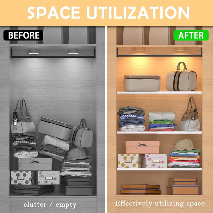 Expandable Closet Organizer Shelves, Adjustable Metal Storage Shelves Divider for Wardrobe Cupboard Kitchen (2 Pack, W:7.87" x L: 17" to 31") - Image 7