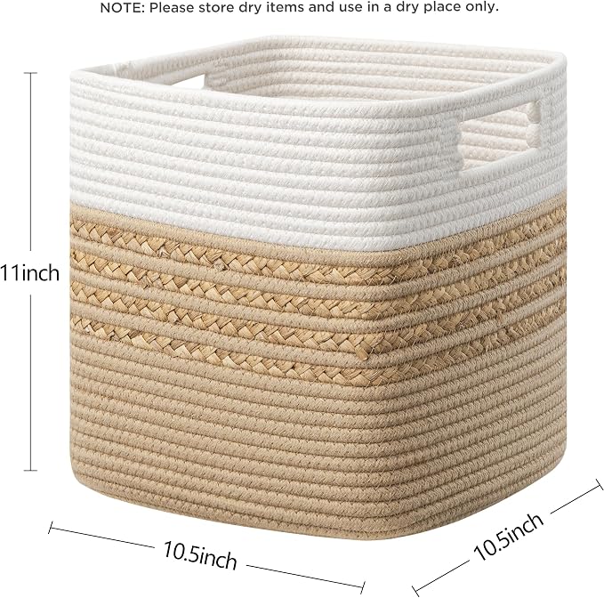 UBBCARE Set of 4 Storage Cubes 11 X 10.5 X 10.5 in, Water Hyacinth Storage Bins for Shelves, Book, Storage Baskets with Handles, Cotton Rope Woven Baskets for Organizing, Brown - Image 2