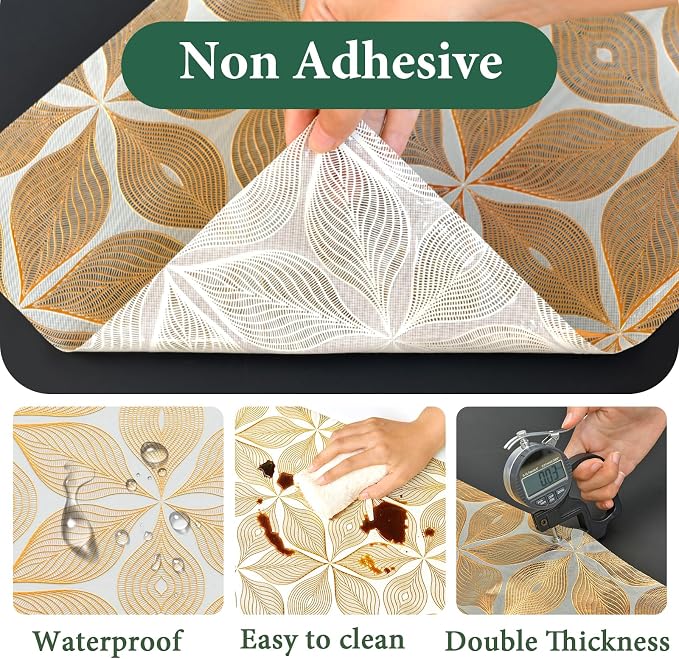 3D Drawer and Shelf Liner for Kitchen Cabinet: 23.6 in X 20 Ft Waterproof | Shelf Paper Non Adhesive Refrigerator Liners Golden Leaf Easy Liners for Bathroom with Knife Tape Measure - Image 7