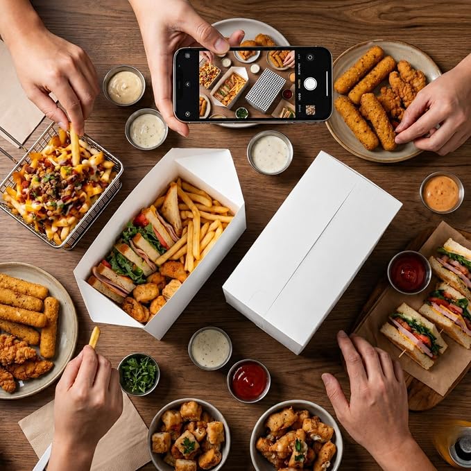 Restaurantware Bio Tek 80 Ounce To Go Boxes 400 Rectangle Take Out Food Containers - Fast Top Closure Disposable White Paper Carry Out Containers Greaseproof For Burgers Or Fried Chicken - Image 4