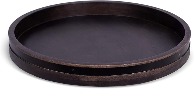 BIRDROCK HOME Wooden Lazy Susan Turntable - Spice Rack Organizer for Kitchen Table, Dining, Pantry and Countertop - Rotating Tray for Condiments - with Burnished Iron Accents - 18" Large, Black by BIRDROCKHOME