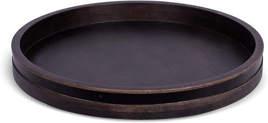 BIRDROCK HOME Wooden Lazy Susan Turntable - Spice Rack Organizer for Kitchen Table, Dining, Pantry and Countertop - Rotating Tray for Condiments - with Burnished Iron Accents - 18" Large, Black by BIRDROCKHOME