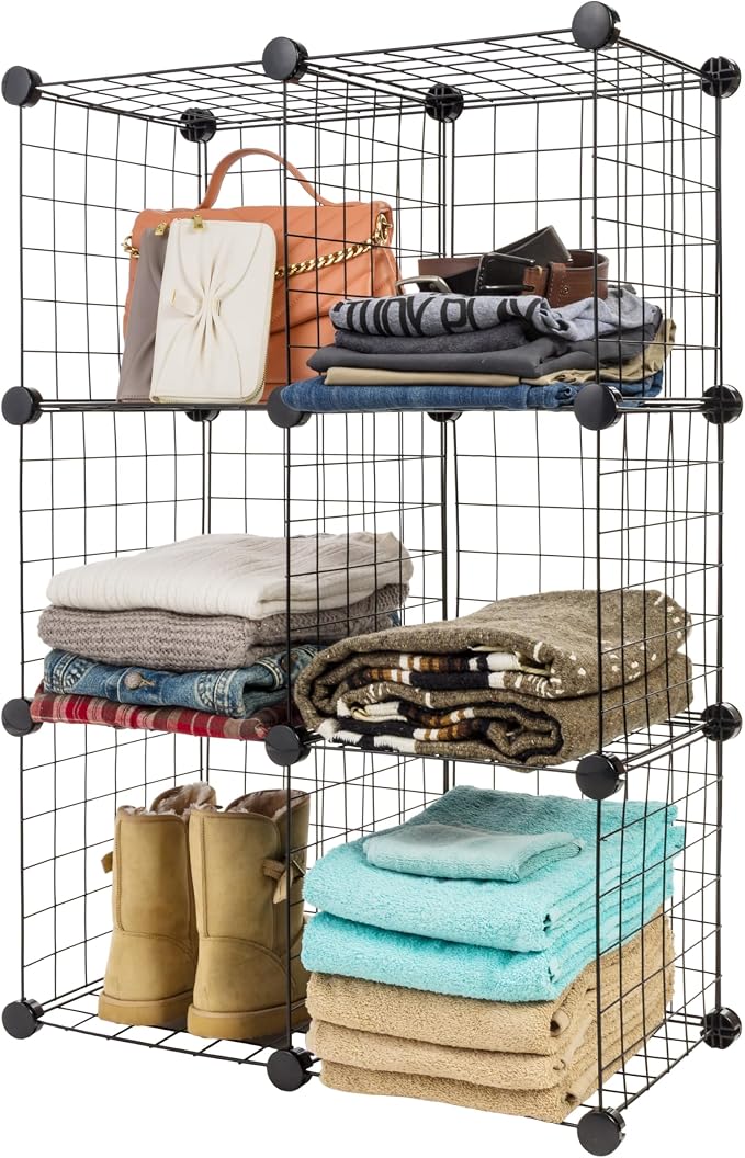 IRIS USA 6-Cube Modular Wire Cube Storage Organizer | Adjustable & Expandable Metal Shelving for Closet, Bathroom & Home Storage, Stackable Wire Grid by IRISUSA