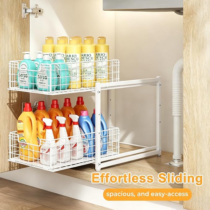 Under Sink Organizer, 2-Tier Pull Out Cabinet Organizer, Kitchen Bathroom Organizer and Storage, Spice Rack for Kitchen, Multi-use Sliding Drawers Shelves (1, white) - Image 4