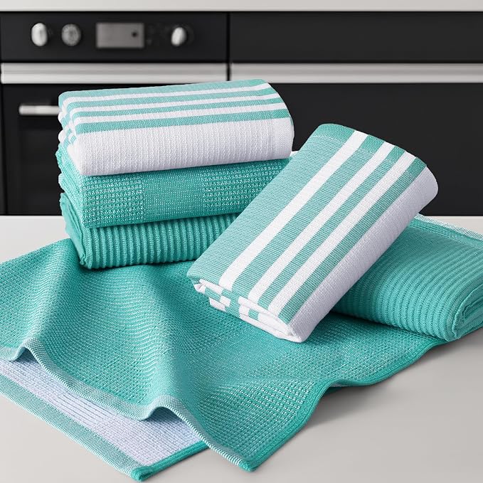 Homaxy Cotton 380 GSM Premium Kitchen Towels, 18"x 28", 6 Pack, Teal | Soft and Absorbent Terry Dish Towels, Multipurpose Tea Towel Set with Hanging Loop, 3 Styles Kitchen Hand Towels - Image 5