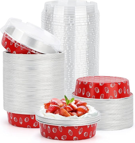 Beasea Disposable Mini Pie Pans with Lids, 100 Pack 4 Inch 8oz Aluminum Baking Foil Tins Small Round Tart Cups Containers for Individual Cupcake Dessert Muffin Cheesecake Ramekins Quiche Oven Dishes by Beasea